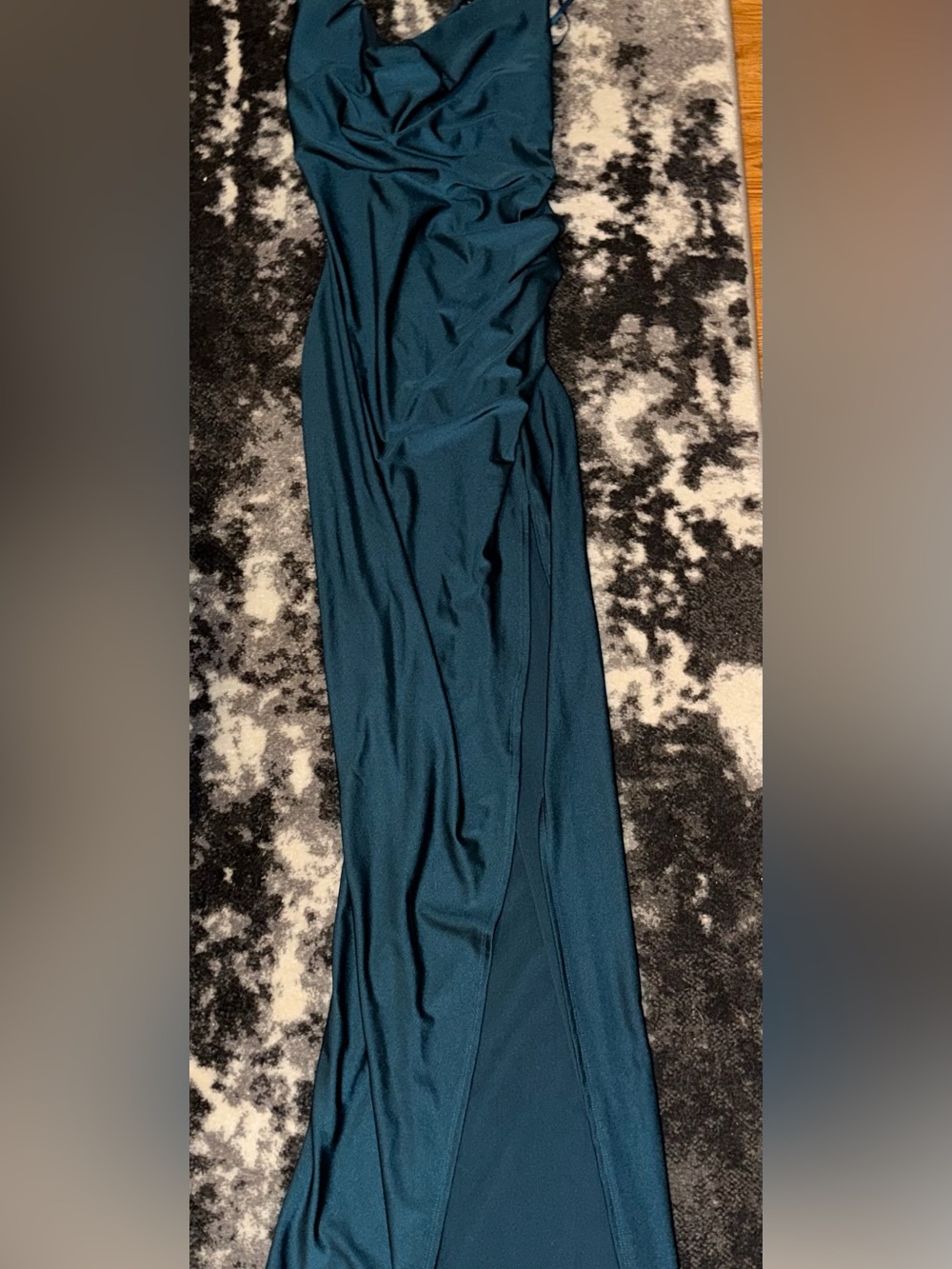 Windsor Hunter Green Satin Cowl Neck Slit Maxi Dress Size Large NWT